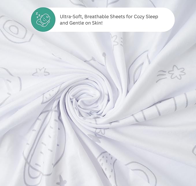 Bassinet Sheets for Maxi COSI Iora, Munchkin Brica Fold N' Go, 4moms MamaRoo, Delta Children Bassinet, 3PC, 18 x 33 Inch, Ultra Soft, Breathable, Snug Fit, Unisex Boys Girls (Space Rockets)