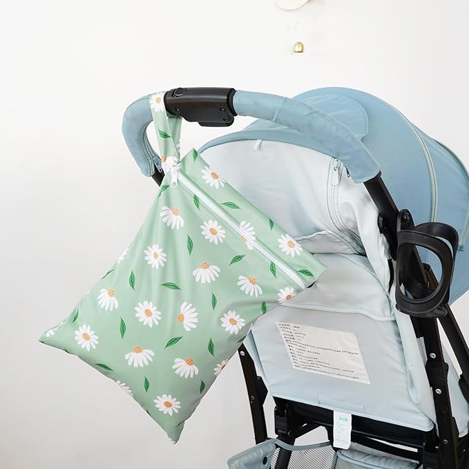 Happy Flute 3 Set Wet Bag Storage Bag Zipper Waterproof Washable Travel Bags, Beach, Pool, Gym Bag for Cloth Diaper, Swimsuits & Wet Clothes for Baby,11.8x15.7inch (Daisy)