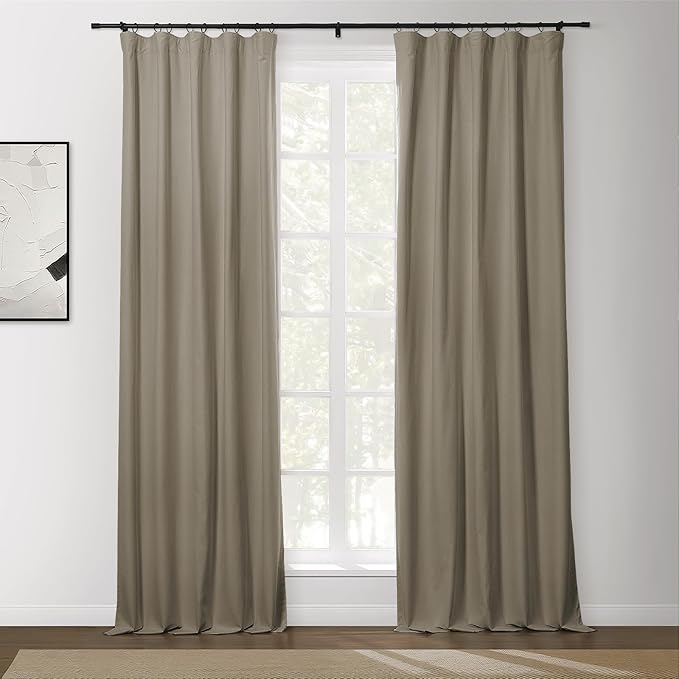ChadMade 100% Blackout Window Drapes for Living Room, Rod Pocket Back Tab Hook Belt Flat Hooks Curtains for Bedroom Living Room Privacy Protect Curtains, Light Brown, 2 Panels, 50 W x 168 L Inch