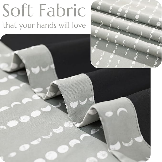 jinchan 95% Blackout Bohemian Moon Phase Print Bedroom 84 Inch Long Grey Curtain Grommet Top Thermal Insulation for Kids Room Grey Curtain Set 2 Panels