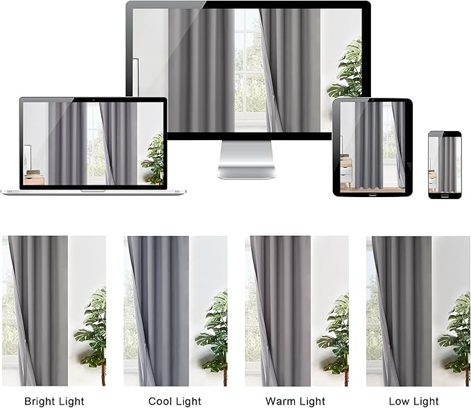 XWZO 100% Blackout Curtains 72 Inches Length - Heat and Light Blocking Rod Pocket & Back Tab Window Drapes with Black Liner Backing for Bedroom with Tiebacks, Grey, W52 x L72, Set of 2