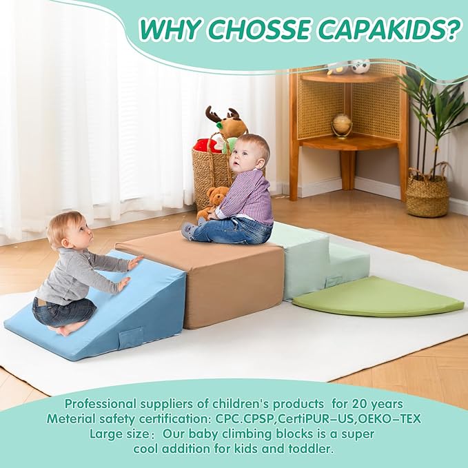 Large 4 Pcs Climbing Toys for Toddlers 1-3 Inside, Oderless & Skin-Friendly Toddler Climbing Toys Indoor, Foam Climbing Blocks for Toddlers with Velcro to Keep Them Together-Ideal Gift