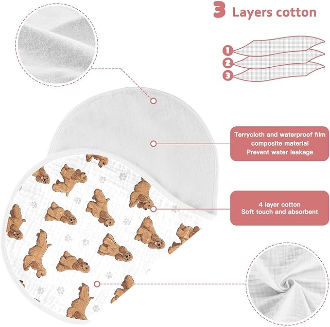 Qinllo 4 Pack Muslin Burp Cloths American Cocker Dogs White Cotton Baby Burp Cloths Ultra Absorbent and Soft Spit Up Rags for Newborn Must Haves 22x11 Inch