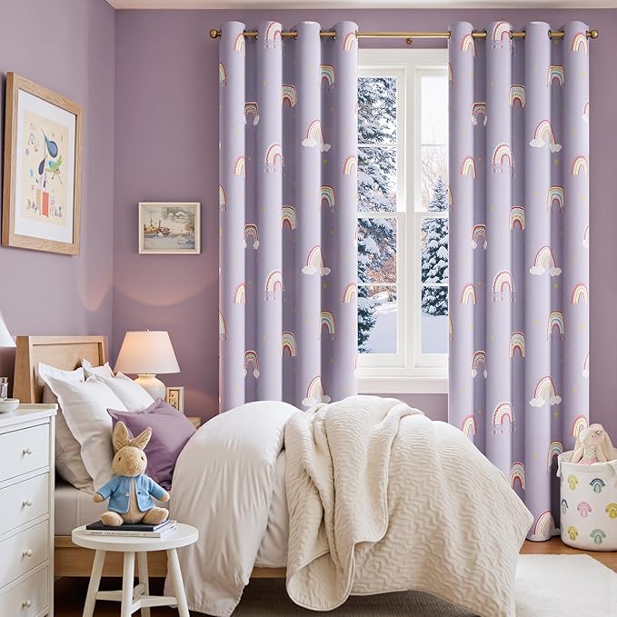 jinchan Nursery Blackout Curtains for Kids Room Rainbow Purple Curtains Cute Girls Bedroom Dorm Playroom Window Treatment Grommet Thermal Insulated Room Darkening 2 Panels 84 Inch Length