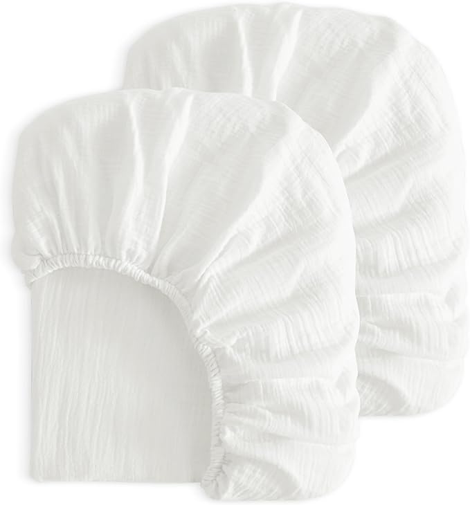 NTBAY 2 Pack Muslin Cotton Crib Sheets, Soft and Breathable Double Layer 28x52 Baby Crib Sheets for Standard Crib and Toddler Mattresses, Boys, Girls, Unisex, White, 28x52 Inches
