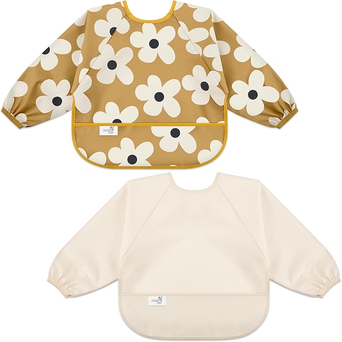 BebeBiu Long Sleeve Baby Bib, Waterproof Fabric, Catch-All Pocket, Baby Smock Bib, Adjustable Sleeves