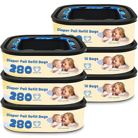 Standard Square Refills Disposal Bags Refill Compatible with Diaper Genie Compact, Select & Classic Pails — Holds Up to 280 Newbomn Diapers Per Refill, 7-Layer EVOH Film, Max Odor Control, 6 Pack