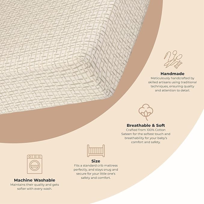 Crane Baby Crib Sheet, Neutral Hashtag Crib Sheets & Toddler Sheets, 100% Cotton Crib Sheets for Standard Crib Mattress(28"x 52"), Breathable Crib Sheets, Fitted Crib Sheets for Boys and Girls