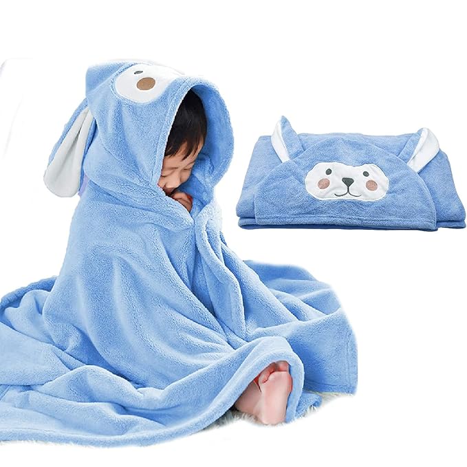 ROMASA Baby Bath Towel Hooded Ultra Soft Towel Highly Absorbent Bathrobe Blanket Toddlers Shower Gifts for Boys Girls-27.5" x 55" (Blue)
