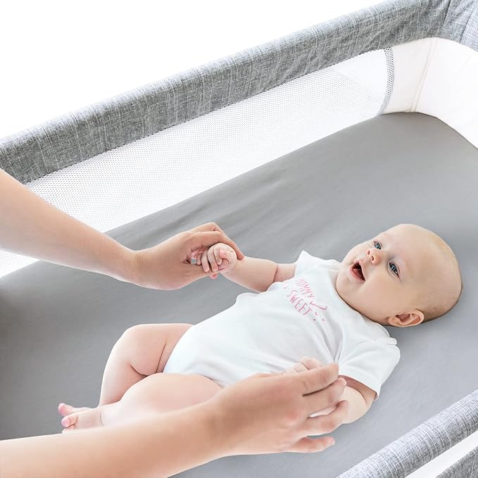 Bassinet Sheets Compatible with 4moms mamaRoo Sleep Bassinet, Delta Children Curve and Graco DreamMore Bedside Bassinet,100% Cotton, 2 Pack, Ultra Soft Sheets for Baby, Gray