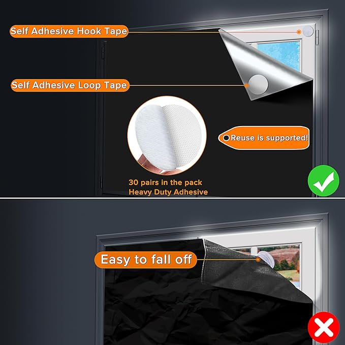 Portable Blackout Curtains, 118" x 57", 100% Blackout, Waterproof, Reusable, Hook & Loop Tabs, Ideal for Travel, Home, Office, Bedroom