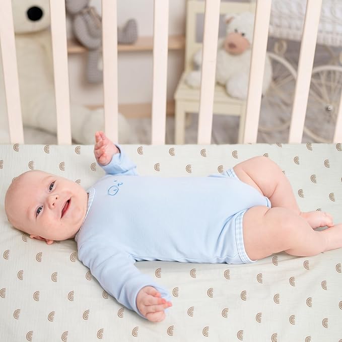 Ultra Soft Muslin Crib Sheets for Baby, Premium Breathable Organic Cotton Crib Fitted Sheet for 52’’x28’’Standard Crib and Toddler Mattress,2 Pack Beige&Rainbow