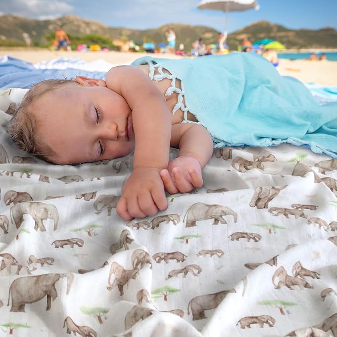 LifeTree Baby Swaddle Blankets, Boys Girls Muslin Swaddling Wrap Receiving Blanket for Newborn, 70% Viscose from Bamboo and 30% Cotton, Large 47" x 47", Elephant and Tree Pattern