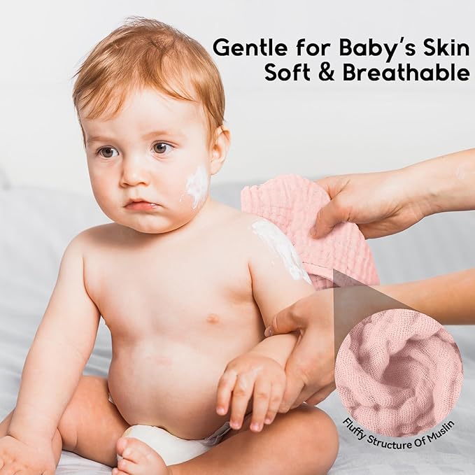 Unnivoll Muslin Burp Cloths for Baby 100% Cotton Burping Cloths for Boys Girls Large 20''X10'' Extra Soft and Absorbent 12 Pack - Flesh Pink