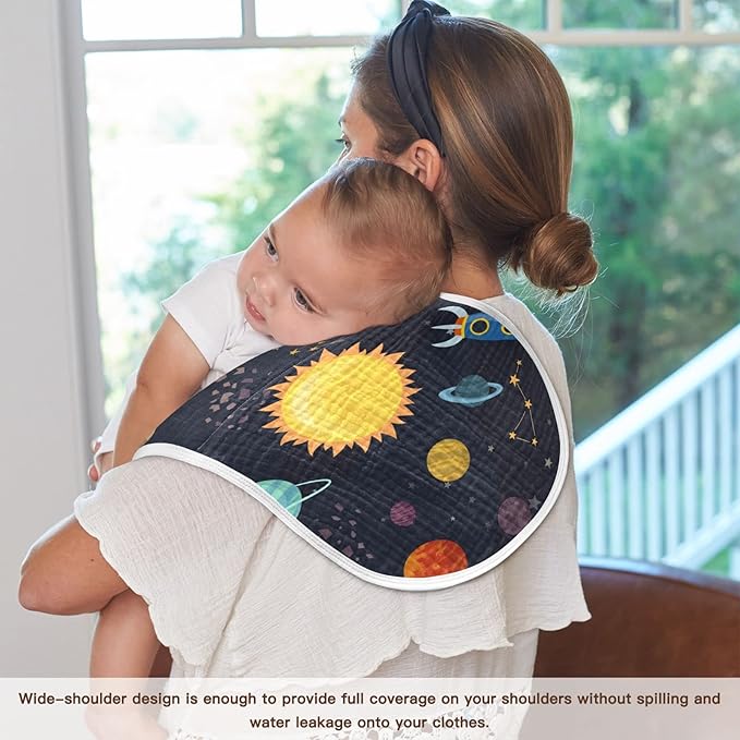 Kigai Carton Space Spaceships Muslin Baby Burp Cloths, Large Absorbent Cotton Muslin Burp Cloths Set of 1, Washcloths, Face Towel, Bibs for Newborn Boys Girls, 11 x22 Inch