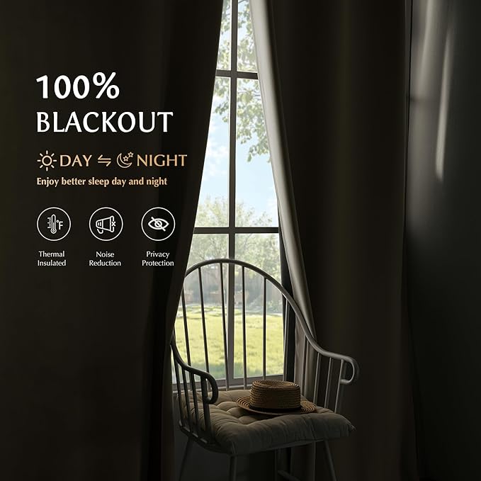 Beauoop Cream 100% Blackout Curtains 63 Inch Long 2 Panels for Bedroom Living Room Solid Room Darkening Thermal Insulated Soundproof Energy Saving Grommet Top Window Treatment Drapes,52x63 2 Set