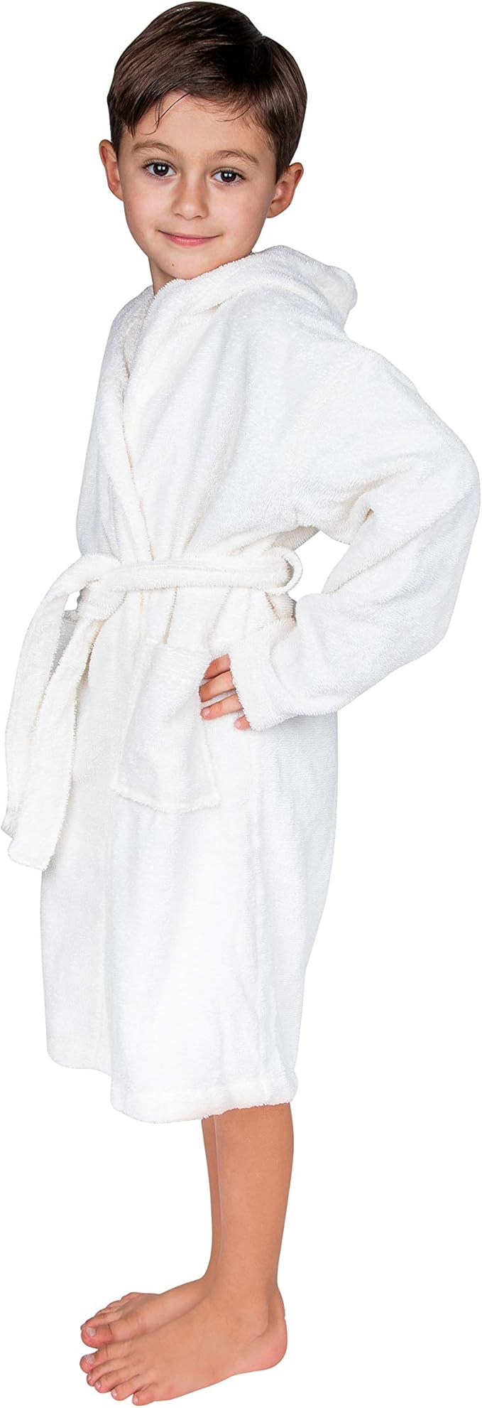 BAGNO MILANO Kids Organic Turkish Cotton Hooded Beach Cover-Up Towel, GOTS Certified, for Boys and Girls (White, 3-5 Years)