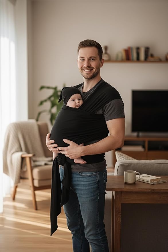 Baby Wrap Carrier for Newborns to Toddlers (8-35 lb), Modal Soft-Stretch Sling, Breathable All-Season, Quick Tie with Center Marker, Machine Washable Black