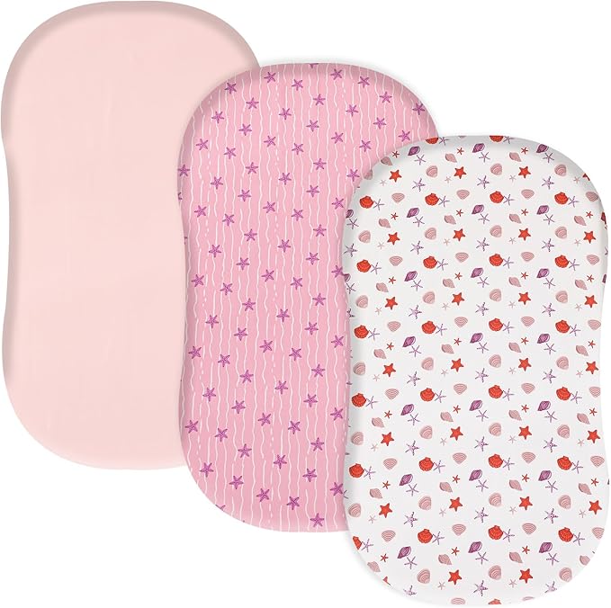 david's kids 3 Pack Bassinet Sheets, Ultra Soft Breathable Comfortable Baby Sheet Set for Boys Girls Neutral, Univeral Fit for Most Cradle and Bassinet Mattress, Beach