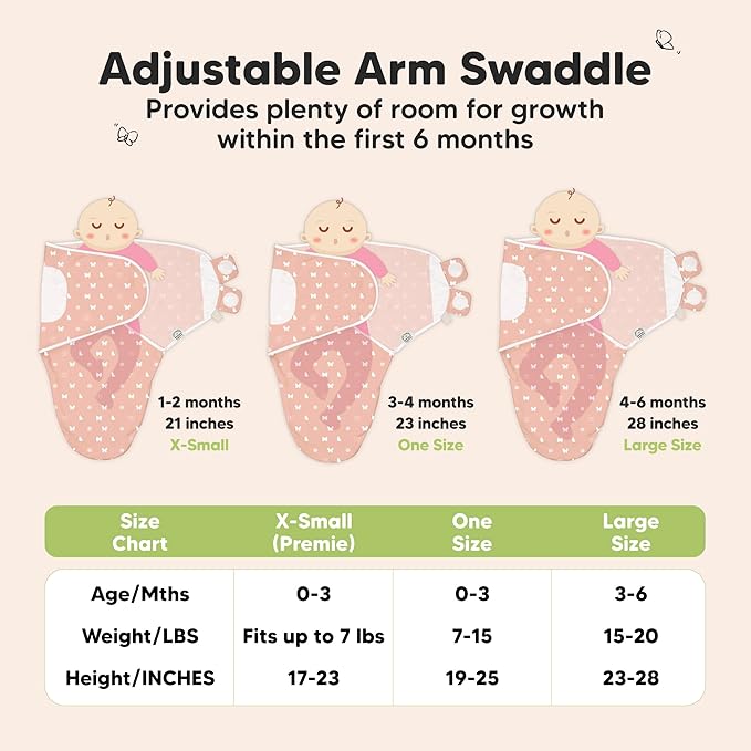 3-Pack Organic Baby Swaddle Sleep Sacks - Swaddles for Newborns, Infant 0-3 Months, Baby Girls, Boys, Soft & Snug Newborn Sleep Sack, Nursery Swaddling Blankets (Butterflies)