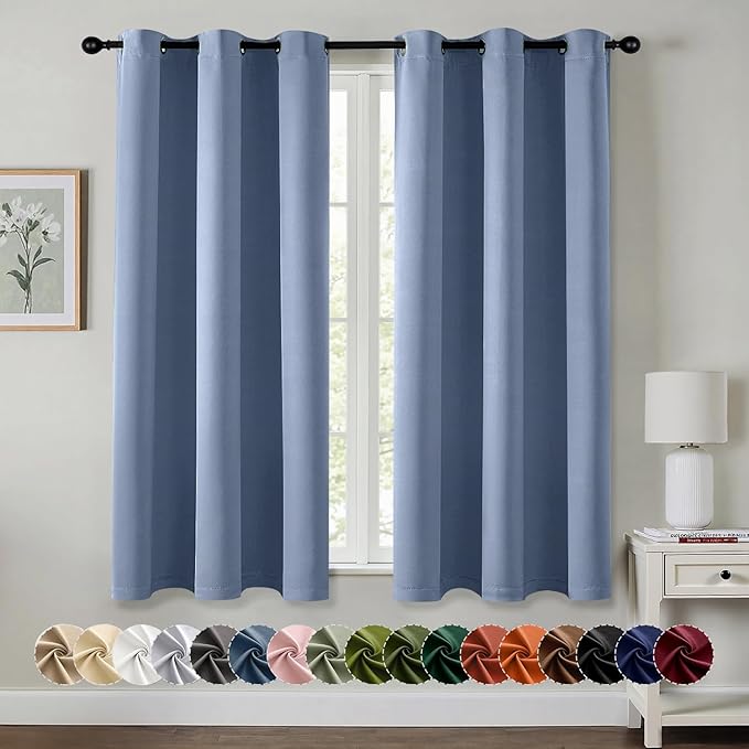 MIULEE Denim Blue Blackout Curtains for Bedroom Living Room 54 Inches Long 2 Panels, Thermal Insulated Room Darkening Drapes Solid Grommet Noise Reduction Light Blocking Window Treatments 40x54 Inch