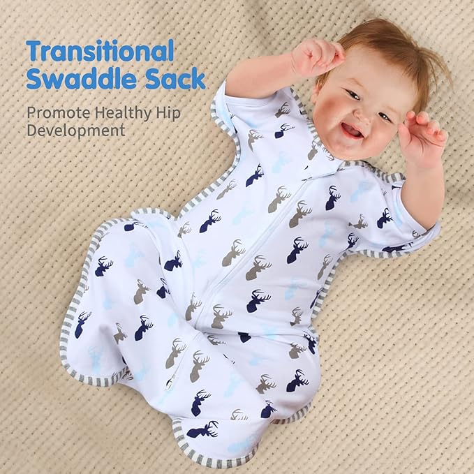 Transition Swaddle Baby Sleep Sack 6-9 Months Arms up Swaddle 2-Way Zipper 100% Cotton Arms in/out, 0.8 Tog Baby Swaddles for Boy Girl, 2-Pack Transitional Swaddles (Large 20-27lbs)