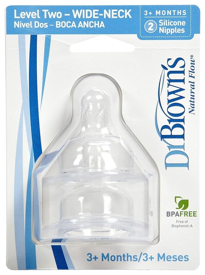 Dr. Brown's Original Wide-Neck Nipple, Level 2 (3m+), 2-Pack