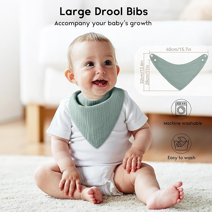 Yoofoss Muslin Baby Bibs 10 Pack 100% Organic Cotton 6-Layer Soft Absorbent Drool Bandana Baby Bibs for Drooling and Teething for Boys and Girls,Classic Mixed
