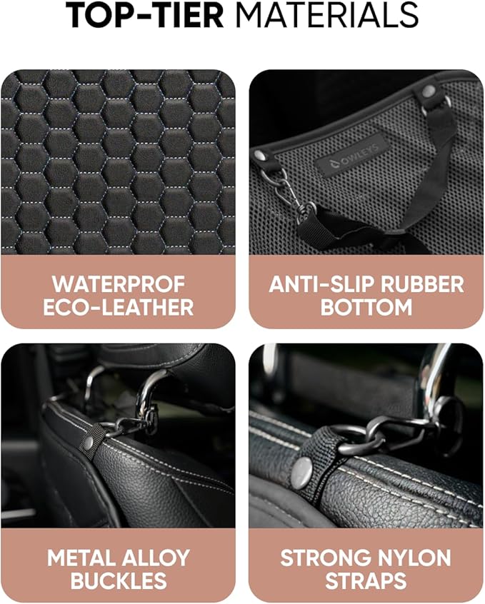 Owleys Kick Mat Back Seat Protector - Car Back Seat Cover for Kids Feet - Waterproof & Sturdy Protector for Upholstery from Dirt, Mud, Scratches and Stain (Black)