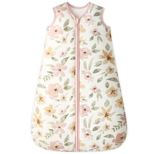Unnivoll Baby Sleep Sack 6-12 Months TOG 2.5 Winter Baby Wearable Blanket, 100% Cotton Toddler Sleeping Sack with 2-Way Zipper Warm Soft Pink Flowers