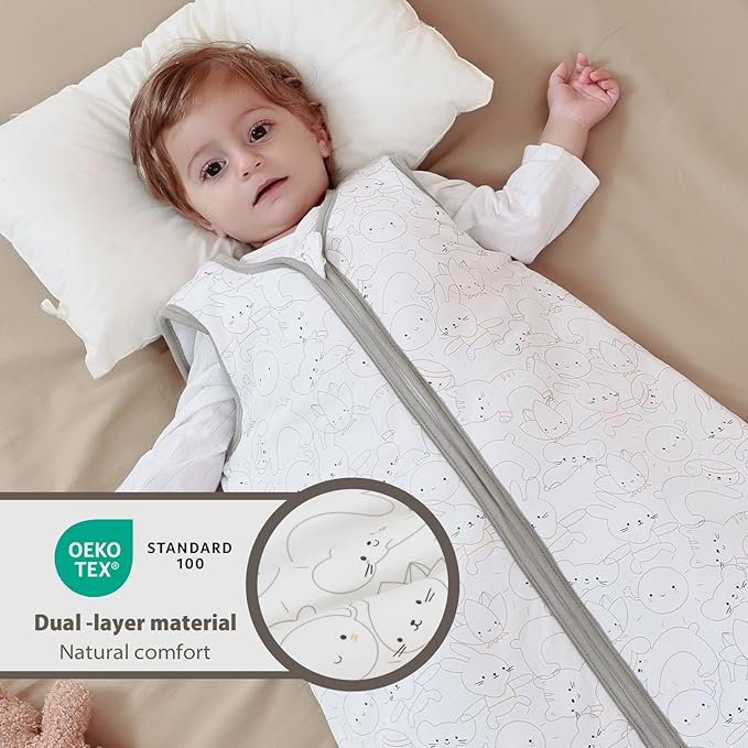 Mosebears Sleep Sack Baby Winter Wearable Blanket with 2-Way Zipper,2.5 TOG Cotton Sleep Sack Unisex (Rabbit Cat, 12-18 Months)