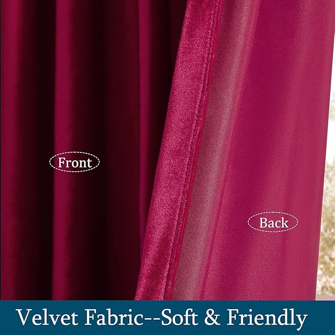 PRIMROSE Red Curtains 102 inch for Living Room Velvet Drapes Blackout Rod Pocket Back Tab Window Treatment Semi Room Darkening Decor Curtains for Bedroom Set of 2 Panels