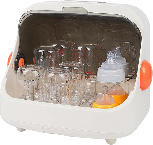 Nollapo Transparent Baby Bottle Drying Rack with Double Lid and Removable Drain Tray Dust-Proof Storage Box