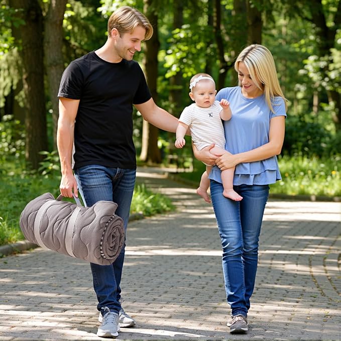 Momcozy Baby Play Mat for Floor, 50x50 Thickened Playpen Mat, Playmate for Baby Tummy Time, Waterproof & Non-Slip, Foldable Outdoor Mat with Carrying Handle, Leopard Heart