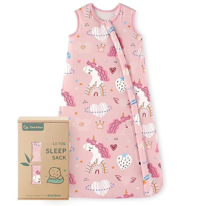 Yoofoss Rayon Made from Bamboo Baby Sleep Sack 6-12 Months 1.0 Tog Baby Wearable Blanket, Super Soft Infant Toddler Sleeping Sack 2-Way Zipper