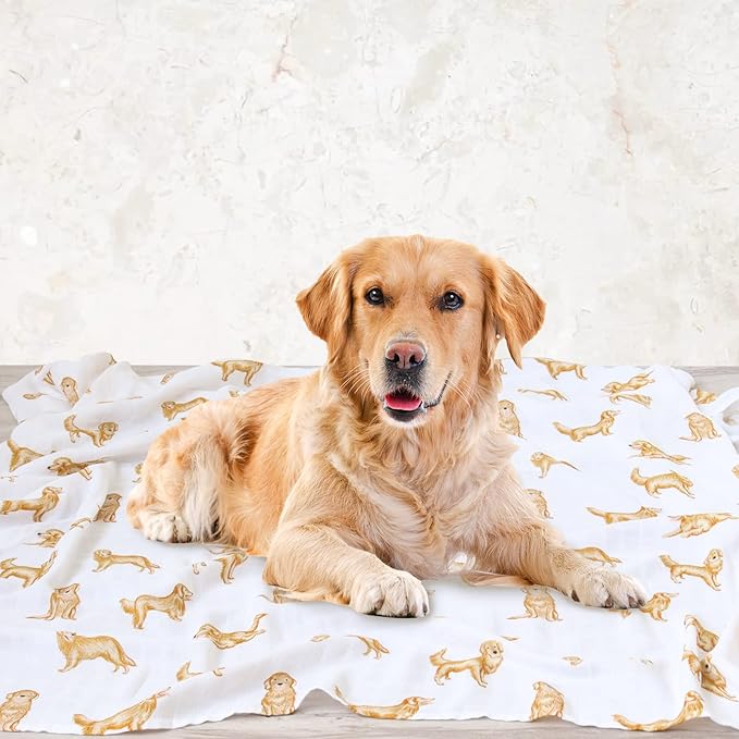 LifeTree Muslin Swaddle Blankets, 70% Viscose from Bamboo and 30% Cotton Baby Swaddle Blankets Unisex Swaddling Blanket for Newborn, Soft Large 47" x 47", Golden Retriever Baby Blanket
