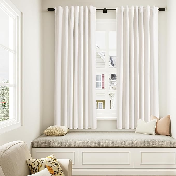 Guken Ivory 100% Blackout Curtains 63 Inch Length 2 Panels Set for Living Room Bedroom Back Tab Thermal Insulated Black Out Linen Drapes Room Darkening Window Curtains 63 Inches Long