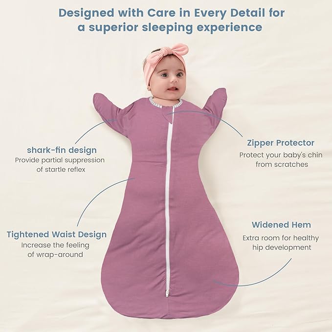 ZIGJOY Shark-Fin Transitional Swaddle for Newborn - 2.5 Tog Rayon Made from Bamboo Transition Swaddle Sleep Sack 6-12 Months Baby Arms Up Swaddle Blanket with 2-Way Zipper, Purple