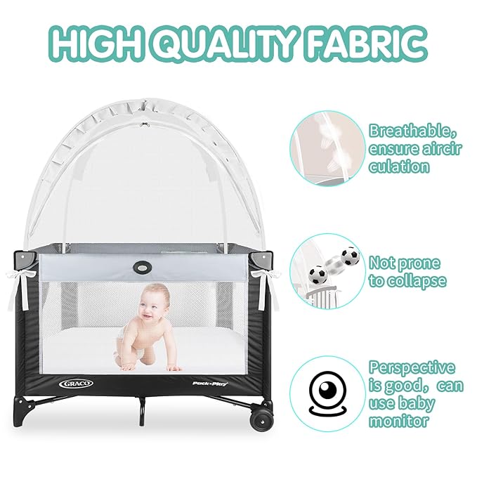 Crib Tent - Crib Net to Keep Baby in, Stop Baby from Climbing Out of Cribs, Pop Up Cribs Tent with Durable Breathable Net Double Zipper Strong Rods Installation Convenience