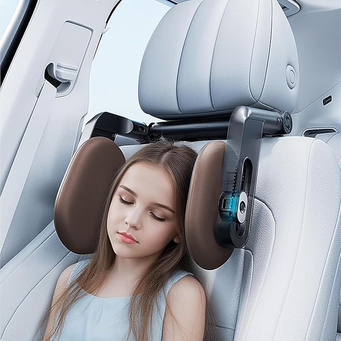 Car Headrest Pillow, 2025 Upgrade 360° Rotating Travel Headrest, 3-Point Linkage Adjustable, Thickened Breathable Memory Foam Headrest, Travel Car Sleeping Pillow for Kids, Adults (Coffee)