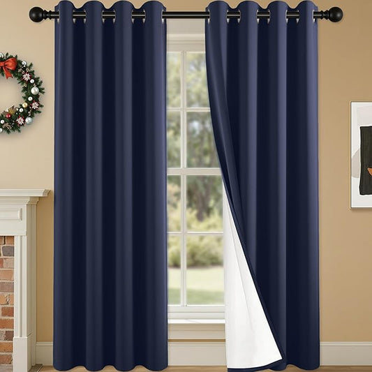 100% Blackout Curtains 108 Inch Length for Bedroom Living Room, Grommet Thermal Insulated Room Darkening Drapes, Light Blocking Window Treatment Decor, 2 Panels, 54x108, Navy Blue