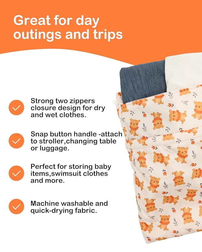 ALVABABY 3pcs Cloth Diaper Wet Dry Bags Waterproof Reusable with Two Zippered Pockets Travel Beach Pool Daycare Soiled Baby Items Yoga Gym Bag for Swimsuits or Wet Clothes 3L-ZM33