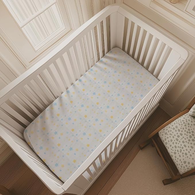Salt Earth 100% Organic Cotton Muslin Standard Fitted Crib Sheet, 52"x28", 2 Pack Soft Breathable Natural Cotton Sheets Baby Mattress Bed Sheets, No Slip Neutral Baby Crib Sheet (Silver & Rainbow)