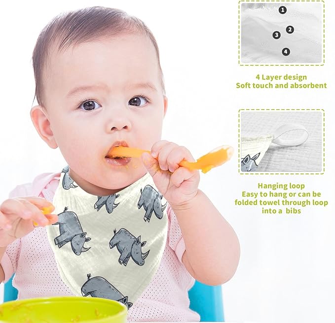 vvfelixl Baby Muslin Washcloths Cartoon Rhino Stick Figure Baby Burp Cloths Cotton Babys Face Towel for Newborn Infants Boys Girls Soft and Absorbent 11.8 X 11.8 in, 3 Pack