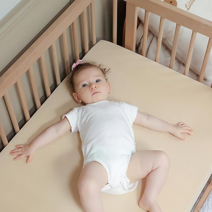 2 Pack Muslin Crib Sheets for Boys Girls Rutiwa Baby Sheets for Crib 100% Cotton Soft Breathable Sheets Neutral Fit Standard Crib & Toddler Bed Mattress 28"x52"(Harbor Gray/Beige)