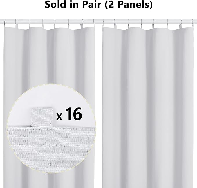 Aiyufeng 2 Panels 100% Blackout Curtain Liners for 63 Inch Curtains, Each 50" Wx58 L, 2 Liners Per Set With 18 Pieces Rings, Greyish White for Small Window