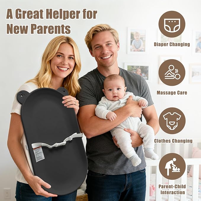 FLEUFAB Changing Pad, Wipeable Diaper Changing Pad with Safety Belt for Changing Table, Nursery, Dresser, EVA Non-Slip Baby Changing Table Pad, Black