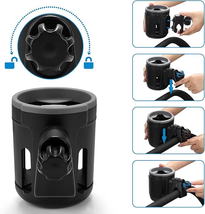 Accmor Stroller Cup Holder, Universal Cup Holder, Bike Cup Holder, 360° Rotatable Expandable Cup Holder for Stroller, Bike, Wheelchair, Walker