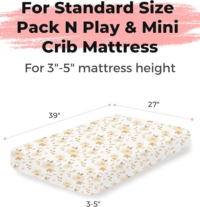 Pack and Play Sheets 2 Pack, Fitted Jersey Knit Mini Crib Sheets for Baby Boys and Girls, Compatible with Graco Pack N Play and Mini Crib Mattress (Honeybee Dreams, Pack N Play/Mini Crib Sheets)