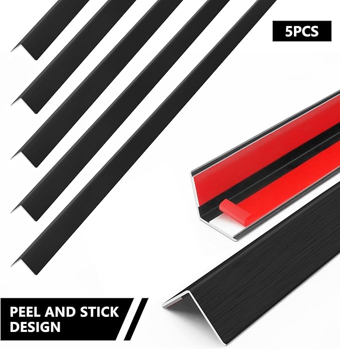 5pcs 48"L*1.42"W Aluminum Self-Adhesive Wall Corner Protectors, Wall Furniture Bumper, Safety Baby Proofing Corner Cushion Table Edge, Wide Coverage and Easy to Install - Black